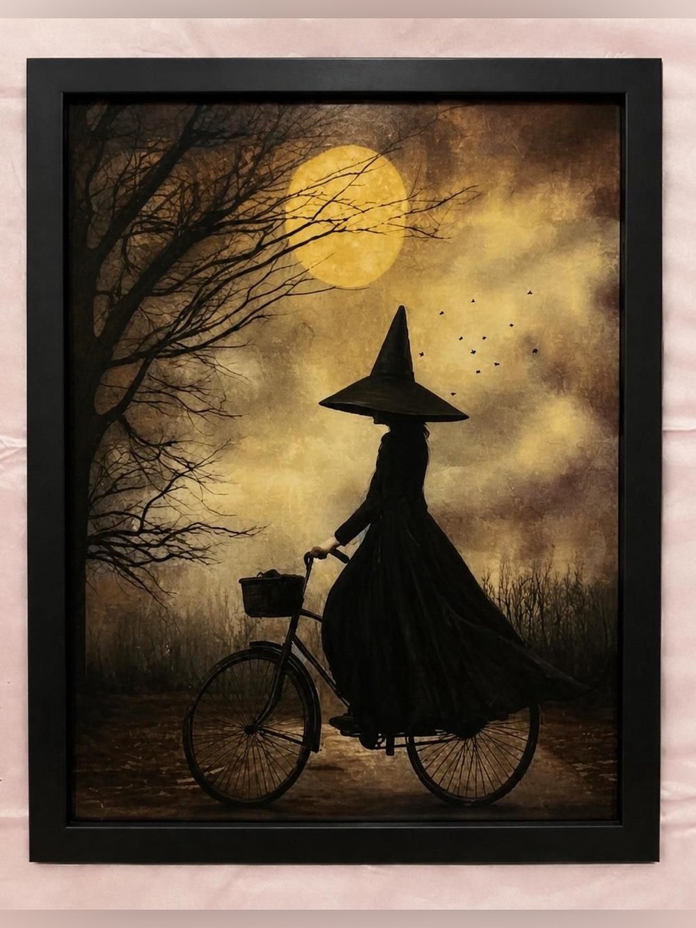 Witch Silhouette Bicycle Framed 8x10  Art Print